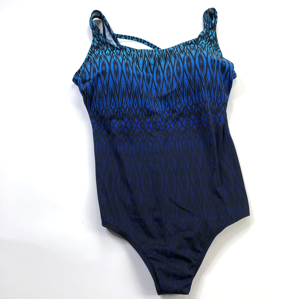 Longitude Plus 24W One Piece Swimsuit Bathing Suit Tummy Control Swim Beach Blue